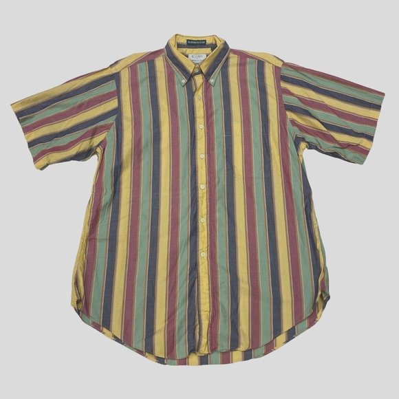 Vintage Gitman Bros Shirt Mens Large Yellow Striped Button Up Short Sleeve USA - Picture 1 of 7